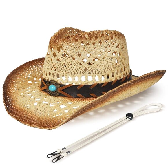 8579 Straw Cowboy Hat Western With Decorative Bands, Hat Size Fits 22.04 To main image 4